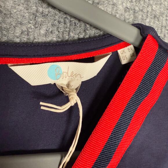 Boden Sz 4 Isla Jersey Jumpsuit Black Red Tie Waist Wide Leg V Neck 3/4 Sleeves - Picture 9 of 13